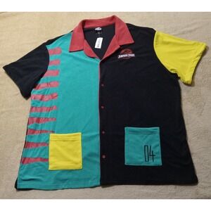 Jurassic World Terry Cloth Short Sleeve Button Up Shirt Adult 4XL